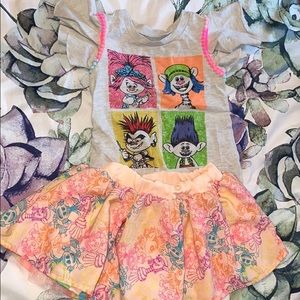 toddler girls 3t trolls outfit w/ reversible skirt